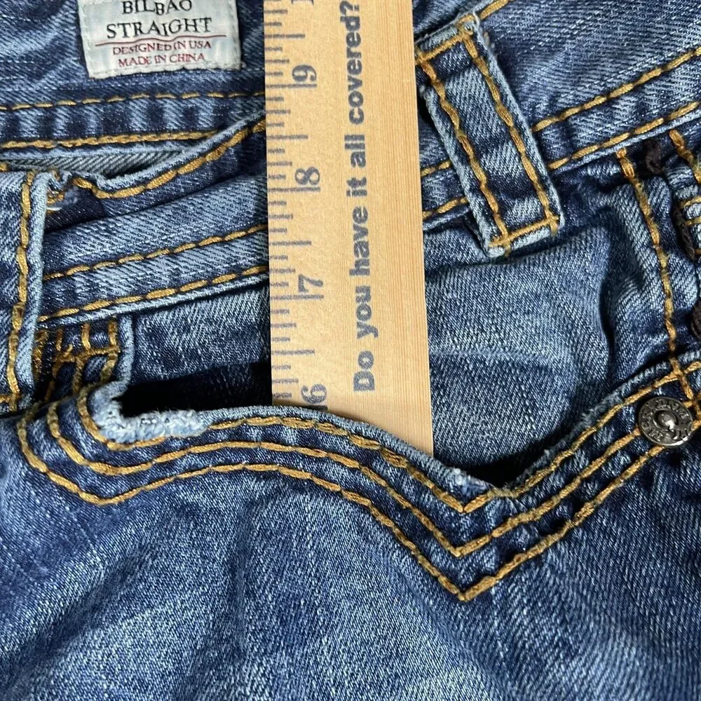 MEK DNM Jeans Mens 38x34 (36x32) Medium Wash Bilbao Straight Embroidered Y2K